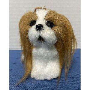 Shih Tzu Dog Figurine Ornament Faux Fur Realistic Decor Collectible
